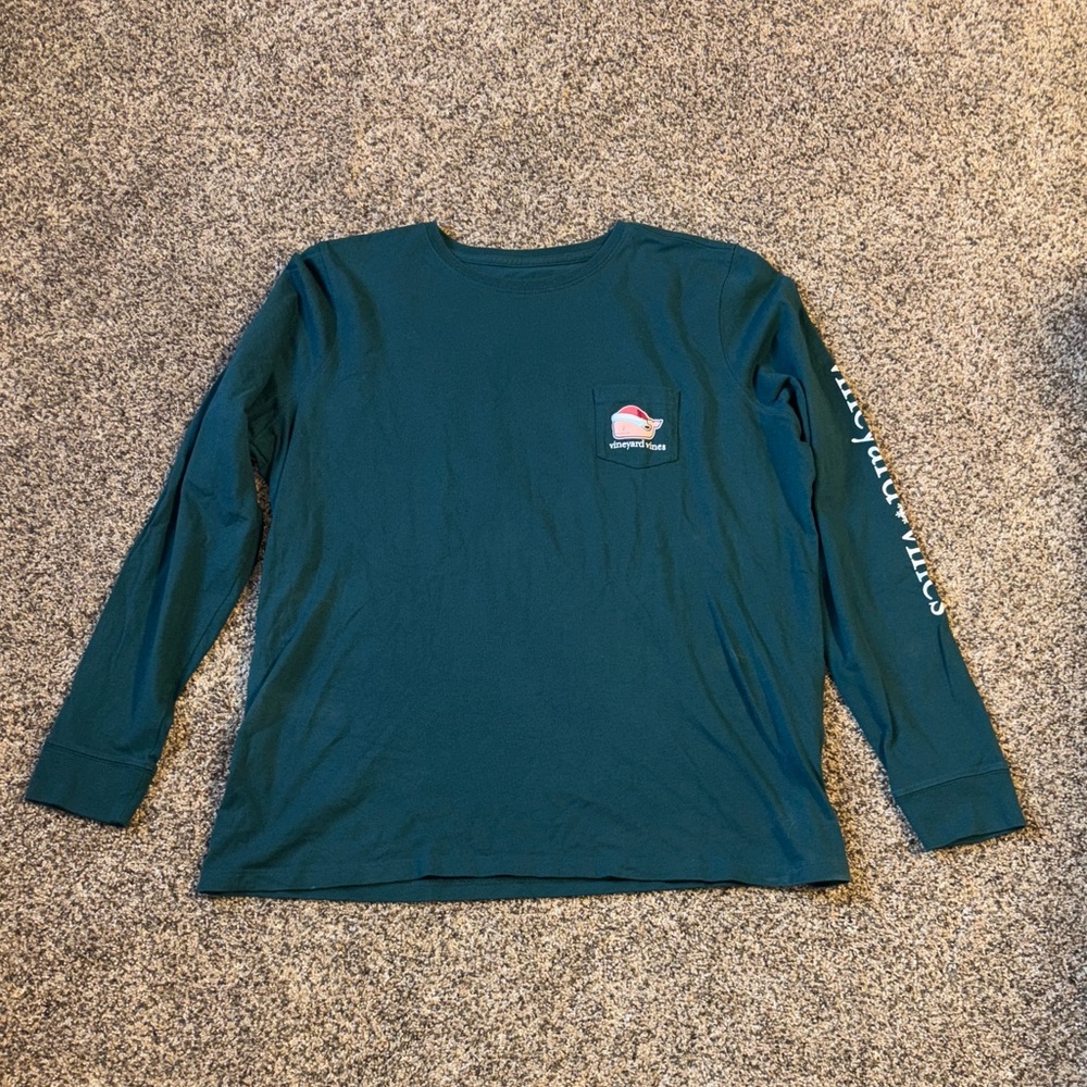 Vineyard Vines Christmas Dark Green Long Sleeve Pocket Tee